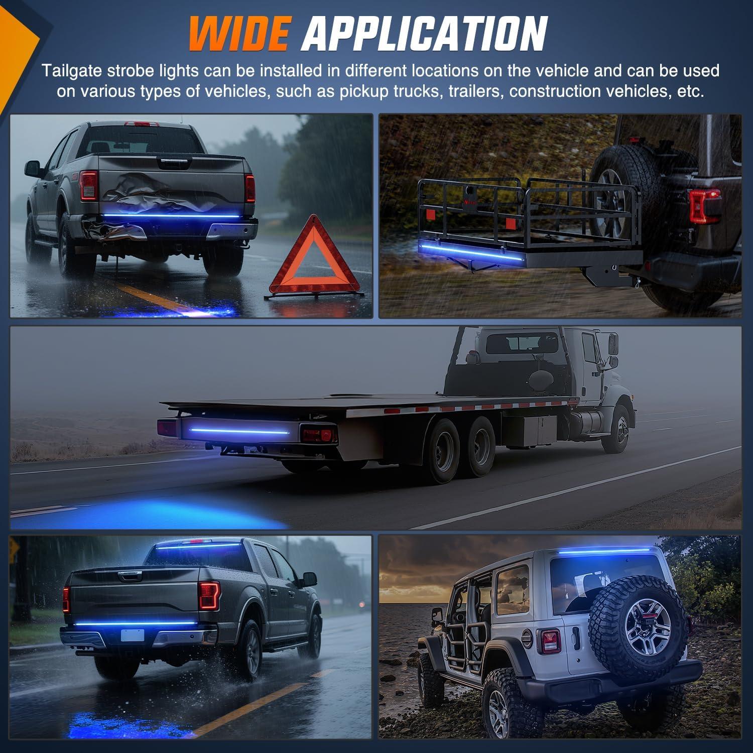 image:imageNilight 48 Inch Truck Tailgate Strobe Light Strip Tail Emergency Bar Rear Window Warning Lamp UltraBright Double Row 288 LED for Pickup Trailers Construction Vehicles Car SUV Green White48 Tailgate Strobe Blue