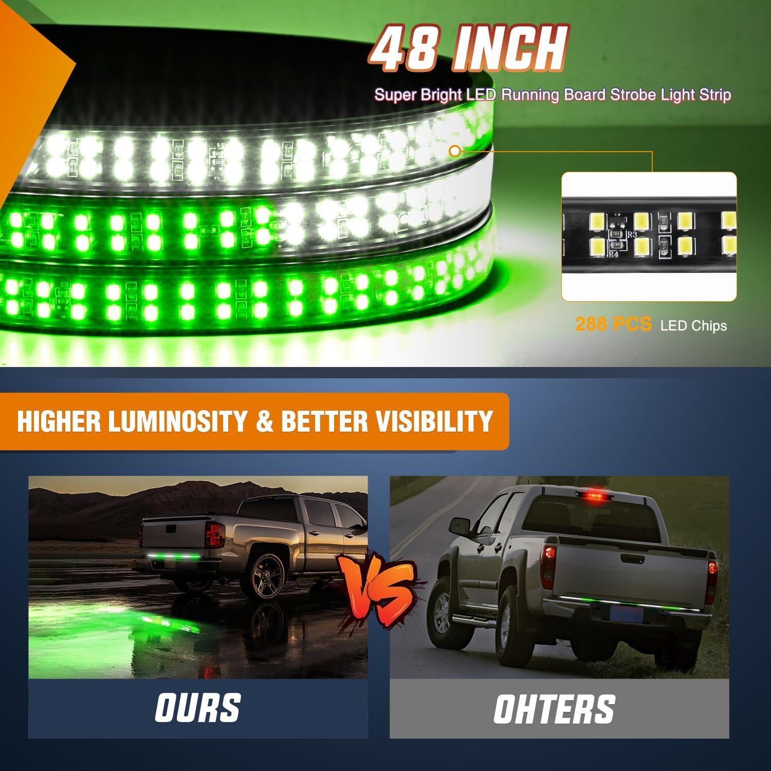 image:imageNilight 48 Inch Truck Tailgate Strobe Light Strip Tail Emergency Bar Rear Window Warning Lamp UltraBright Double Row 288 LED for Pickup Trailers Construction Vehicles Car SUV Green White48 Tailgate Strobe Green White