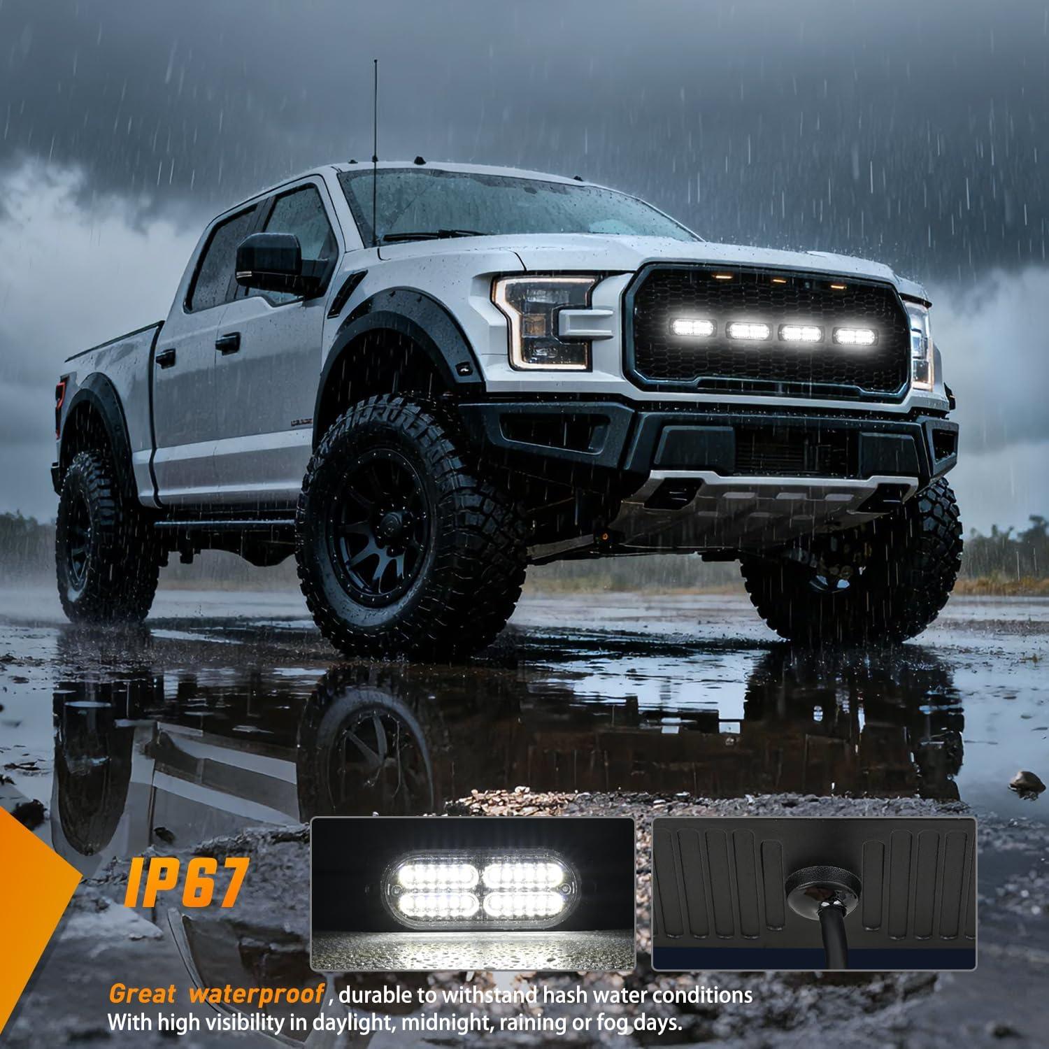 image:imageNilight 4PCS 24LED Emergency Strobe lights 12V 24V White Surface Mount Grille Hazard Safety Warning Light Sync Feature Side Flashing Marker Flash for Car Truck CampersWhite