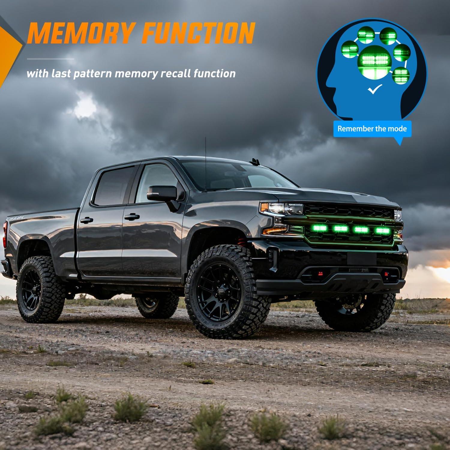 image:imageNilight 4PCS 24LED Emergency Strobe lights 12V 24V White Surface Mount Grille Hazard Safety Warning Light Sync Feature Side Flashing Marker Flash for Car Truck CampersGreen