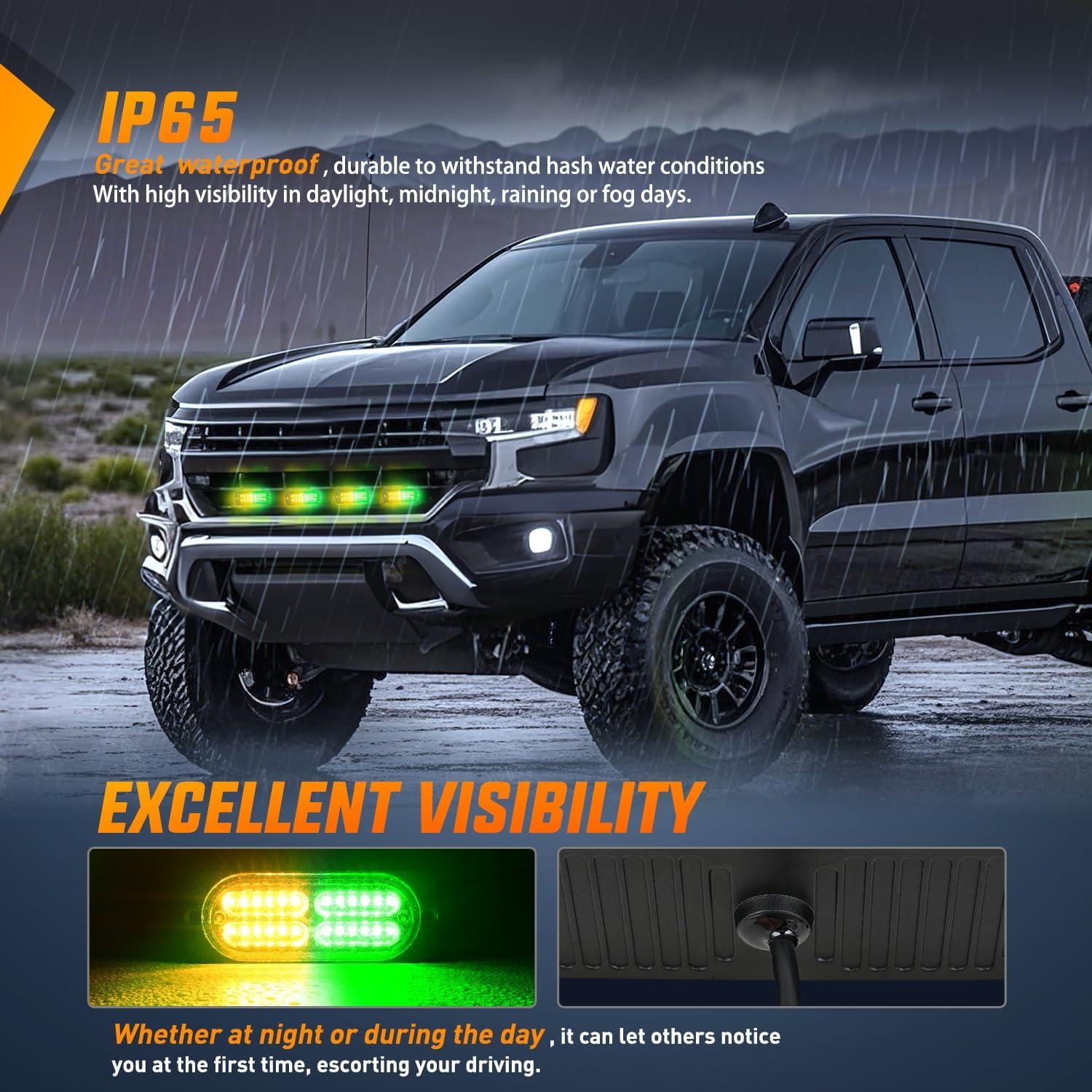 image:imageNilight 4PCS 24LED Emergency Strobe lights 12V 24V White Surface Mount Grille Hazard Safety Warning Light Sync Feature Side Flashing Marker Flash for Car Truck CampersAmber Green wController