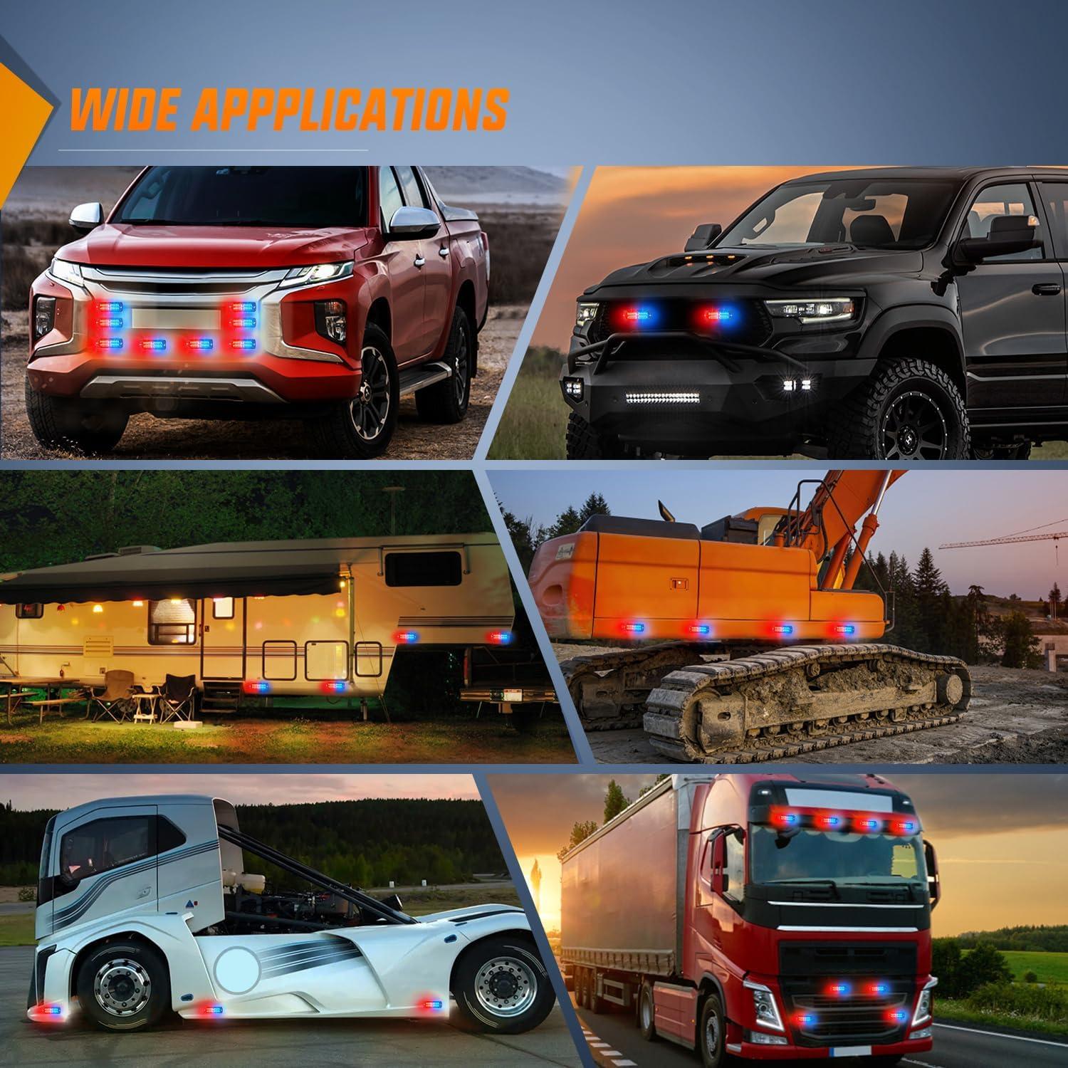 image:imageNilight 4PCS 24LED Emergency Strobe lights 12V 24V White Surface Mount Grille Hazard Safety Warning Light Sync Feature Side Flashing Marker Flash for Car Truck CampersRed Blue wController