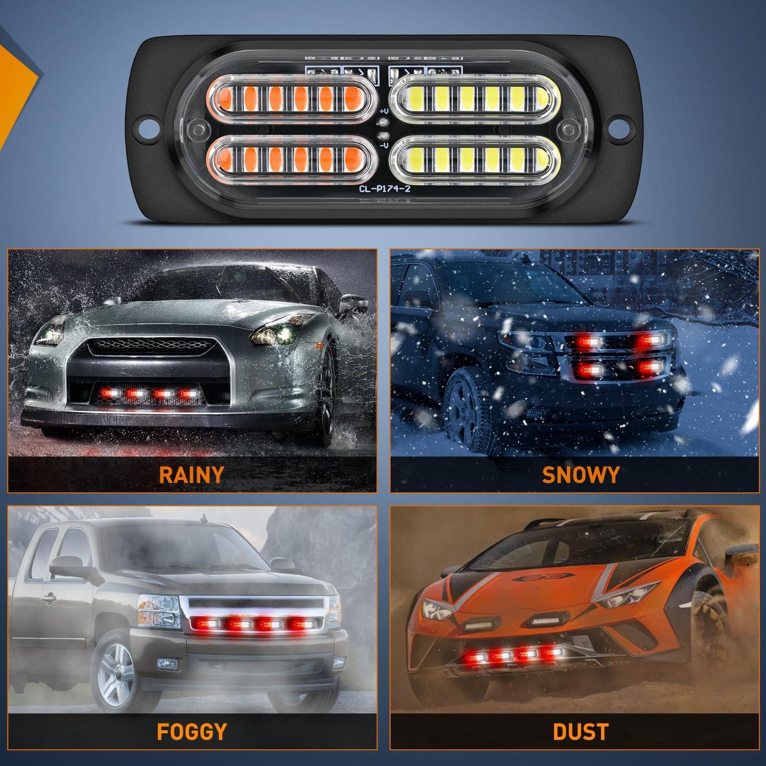 image:imageNilight 4PCS 24LED Emergency Strobe lights 12V 24V White Surface Mount Grille Hazard Safety Warning Light Sync Feature Side Flashing Marker Flash for Car Truck CampersRed White wController