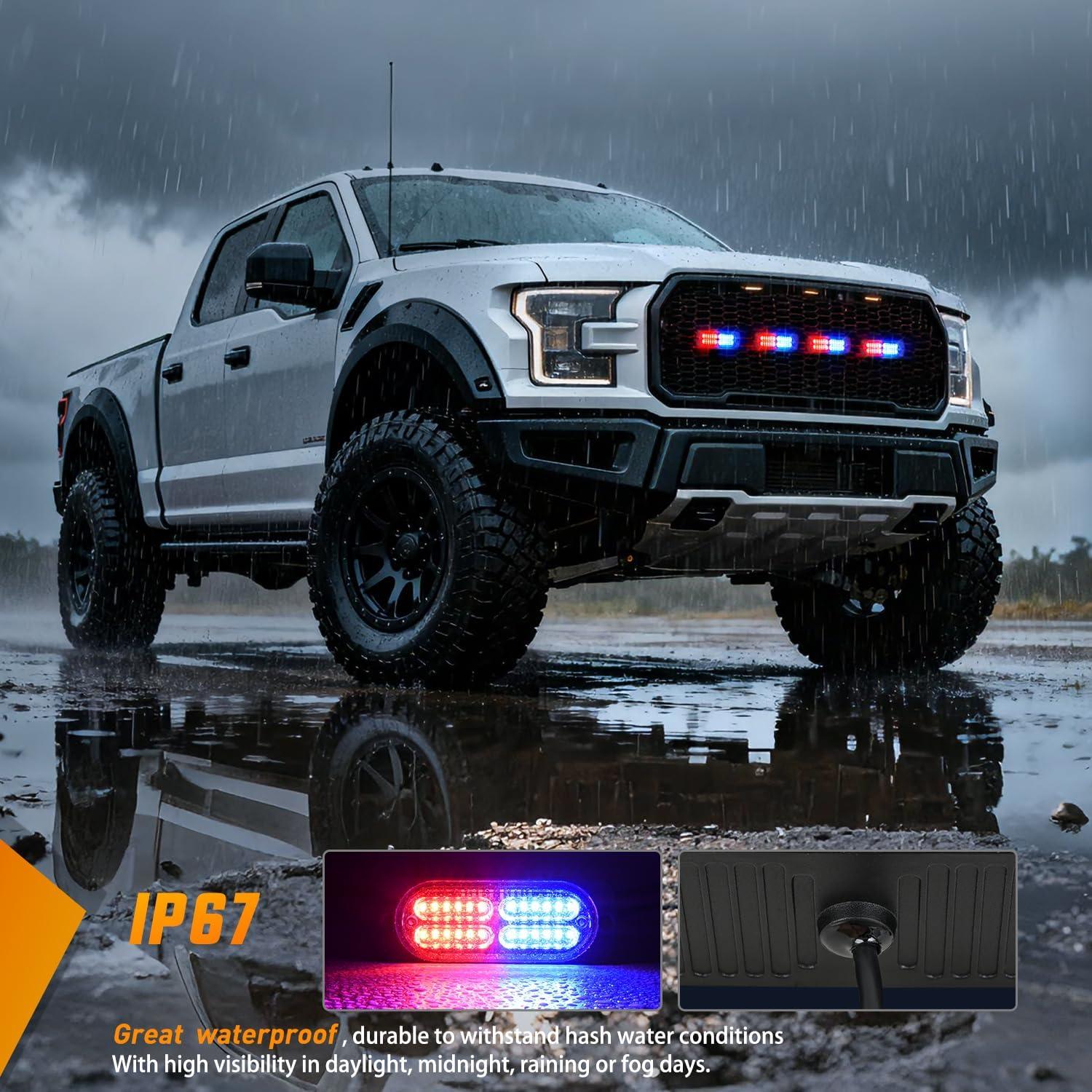 image:imageNilight 4PCS 24LED Emergency Strobe lights 12V 24V White Surface Mount Grille Hazard Safety Warning Light Sync Feature Side Flashing Marker Flash for Car Truck CampersRed Blue