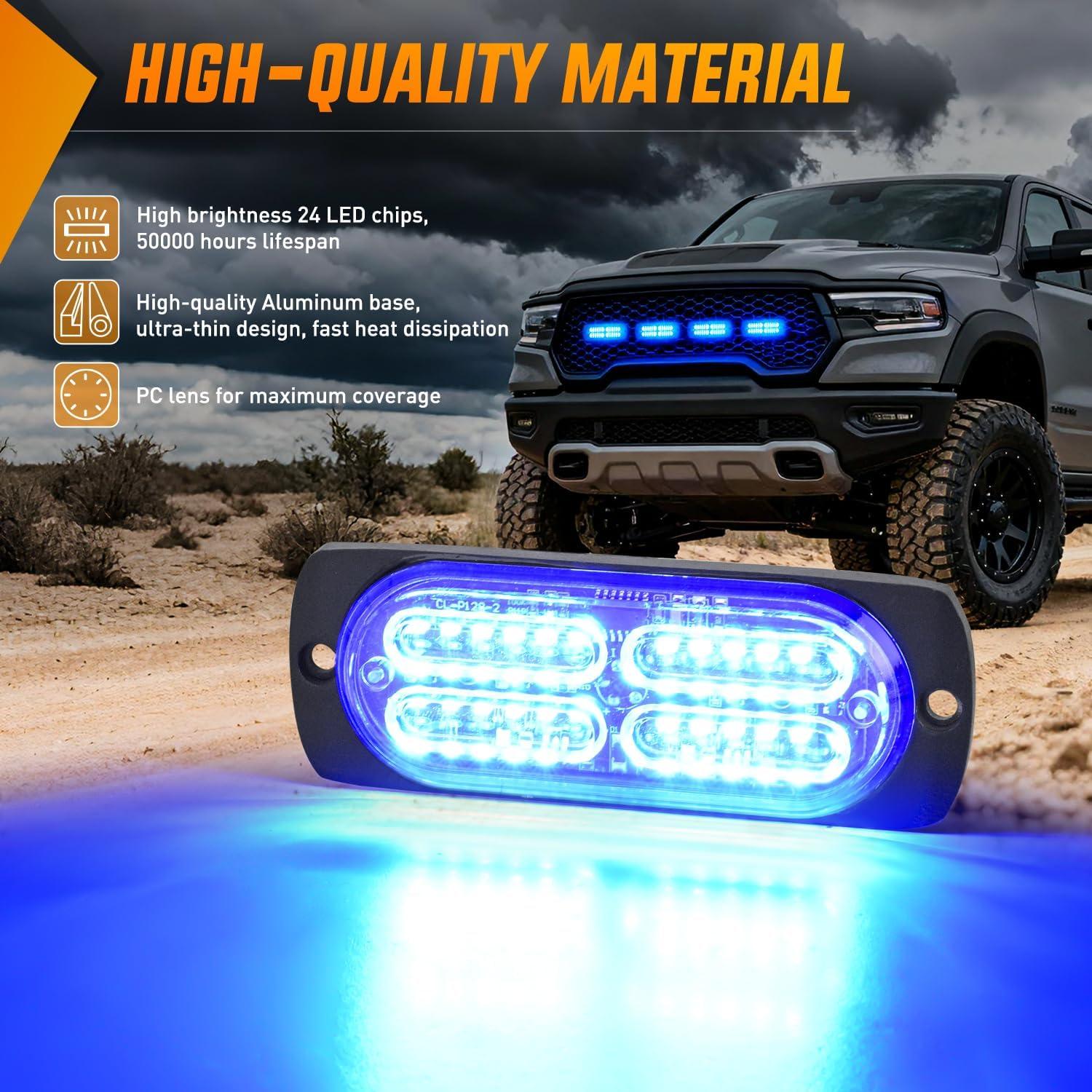 image:imageNilight 4PCS 24LED Emergency Strobe lights 12V 24V White Surface Mount Grille Hazard Safety Warning Light Sync Feature Side Flashing Marker Flash for Car Truck CampersBlue