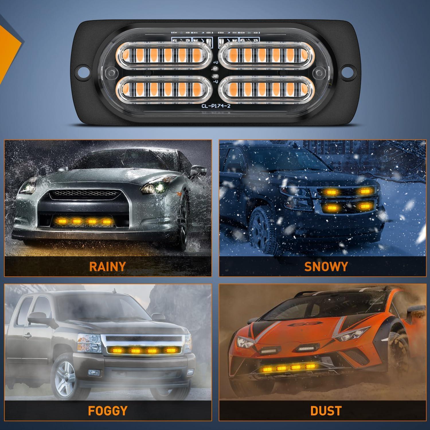 image:imageNilight 4PCS 24LED Emergency Strobe lights 12V 24V White Surface Mount Grille Hazard Safety Warning Light Sync Feature Side Flashing Marker Flash for Car Truck CampersAmber wController
