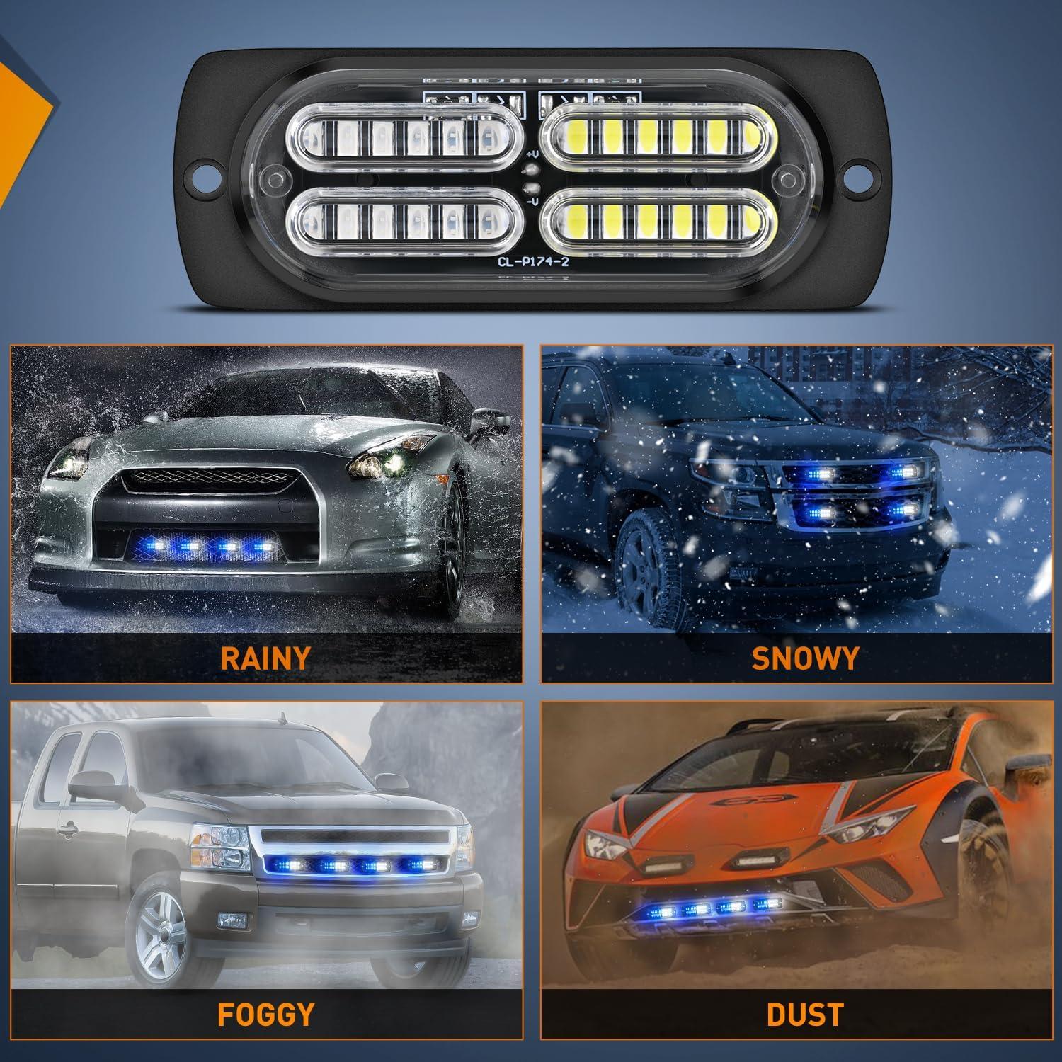 image:imageNilight 4PCS 24LED Emergency Strobe lights 12V 24V White Surface Mount Grille Hazard Safety Warning Light Sync Feature Side Flashing Marker Flash for Car Truck CampersBlue White wController