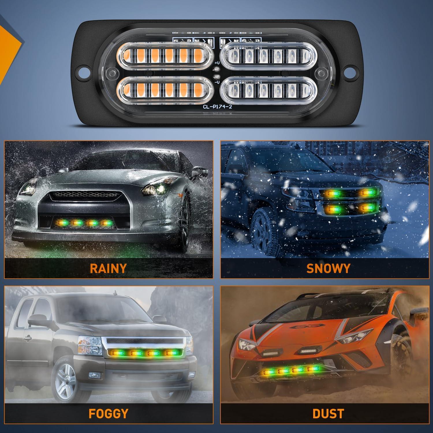 image:imageNilight 4PCS 24LED Emergency Strobe lights 12V 24V White Surface Mount Grille Hazard Safety Warning Light Sync Feature Side Flashing Marker Flash for Car Truck CampersAmber Green wController