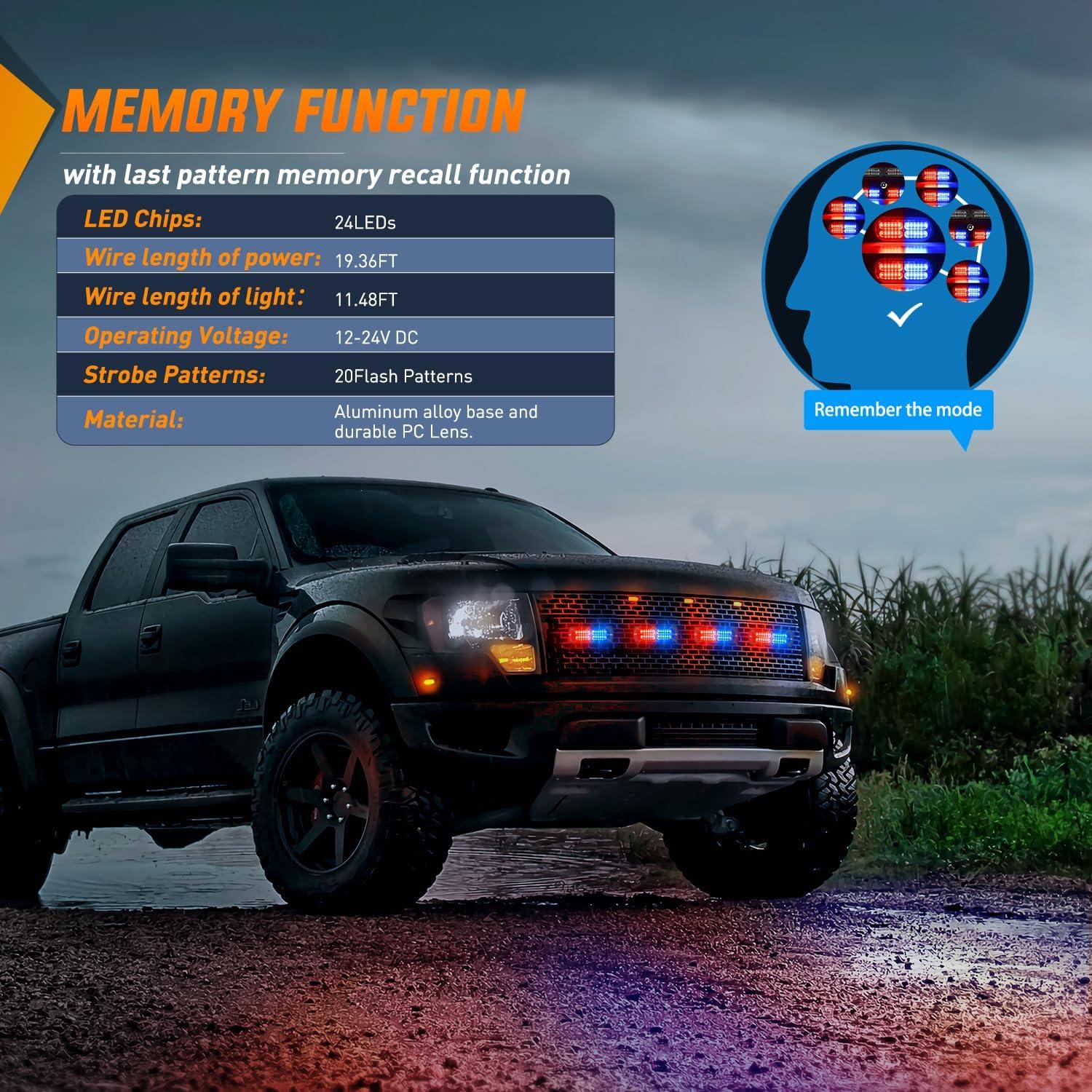 image:imageNilight 4PCS 24LED Emergency Strobe lights 12V 24V White Surface Mount Grille Hazard Safety Warning Light Sync Feature Side Flashing Marker Flash for Car Truck CampersRed Blue wController
