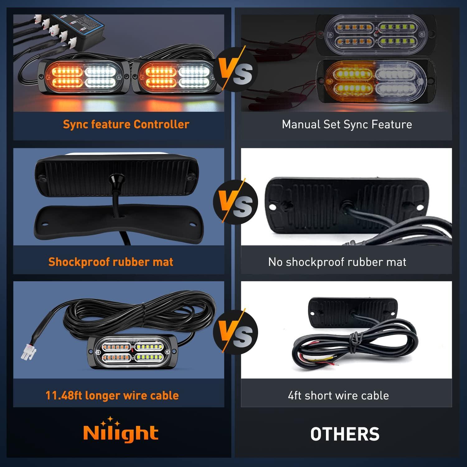 image:imageNilight 4PCS 24LED Emergency Strobe lights 12V 24V White Surface Mount Grille Hazard Safety Warning Light Sync Feature Side Flashing Marker Flash for Car Truck CampersAmber White wController