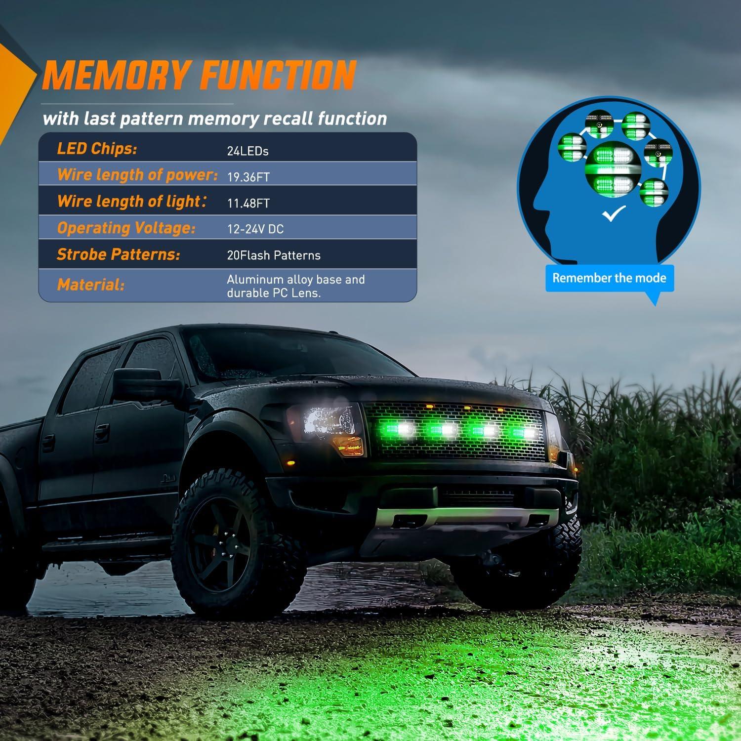 image:imageNilight 4PCS 24LED Emergency Strobe lights 12V 24V White Surface Mount Grille Hazard Safety Warning Light Sync Feature Side Flashing Marker Flash for Car Truck CampersGreen White wController