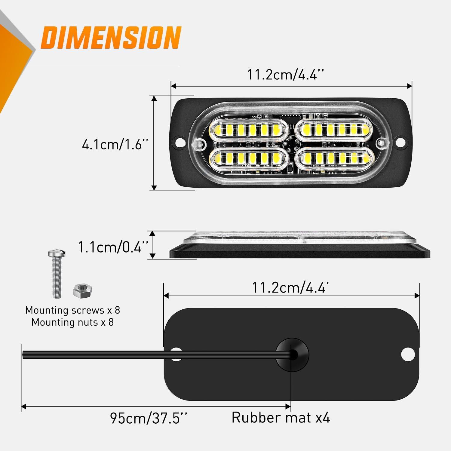 image:imageNilight 4PCS 24LED Emergency Strobe lights 12V 24V White Surface Mount Grille Hazard Safety Warning Light Sync Feature Side Flashing Marker Flash for Car Truck CampersWhite