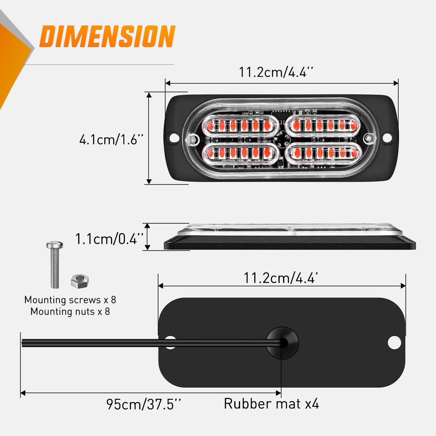 image:imageNilight 4PCS 24LED Emergency Strobe lights 12V 24V White Surface Mount Grille Hazard Safety Warning Light Sync Feature Side Flashing Marker Flash for Car Truck CampersRed