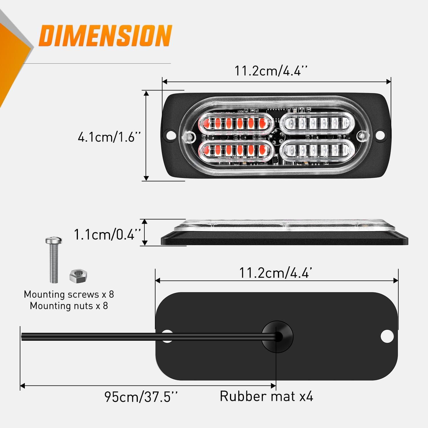 image:imageNilight 4PCS 24LED Emergency Strobe lights 12V 24V White Surface Mount Grille Hazard Safety Warning Light Sync Feature Side Flashing Marker Flash for Car Truck CampersRed Blue