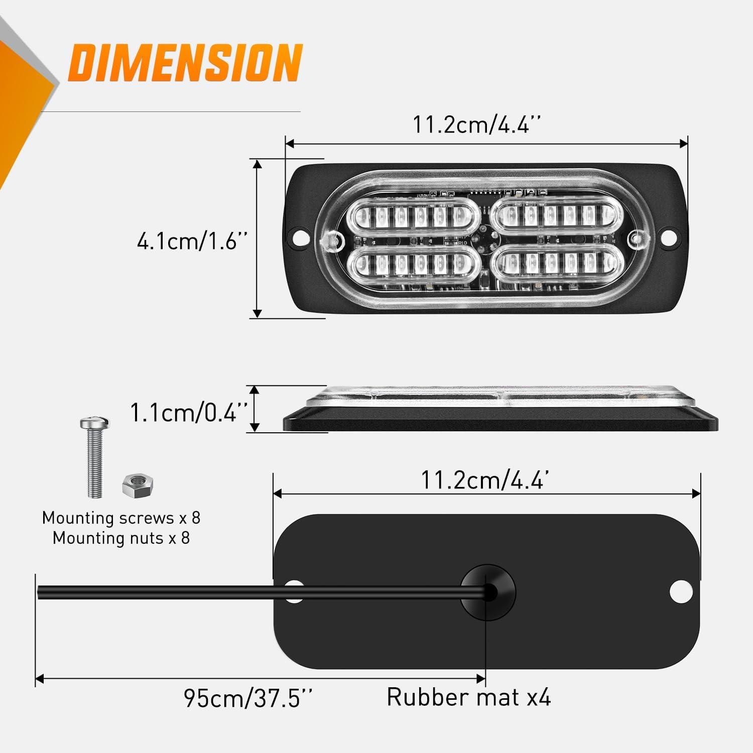 image:imageNilight 4PCS 24LED Emergency Strobe lights 12V 24V White Surface Mount Grille Hazard Safety Warning Light Sync Feature Side Flashing Marker Flash for Car Truck CampersBlue