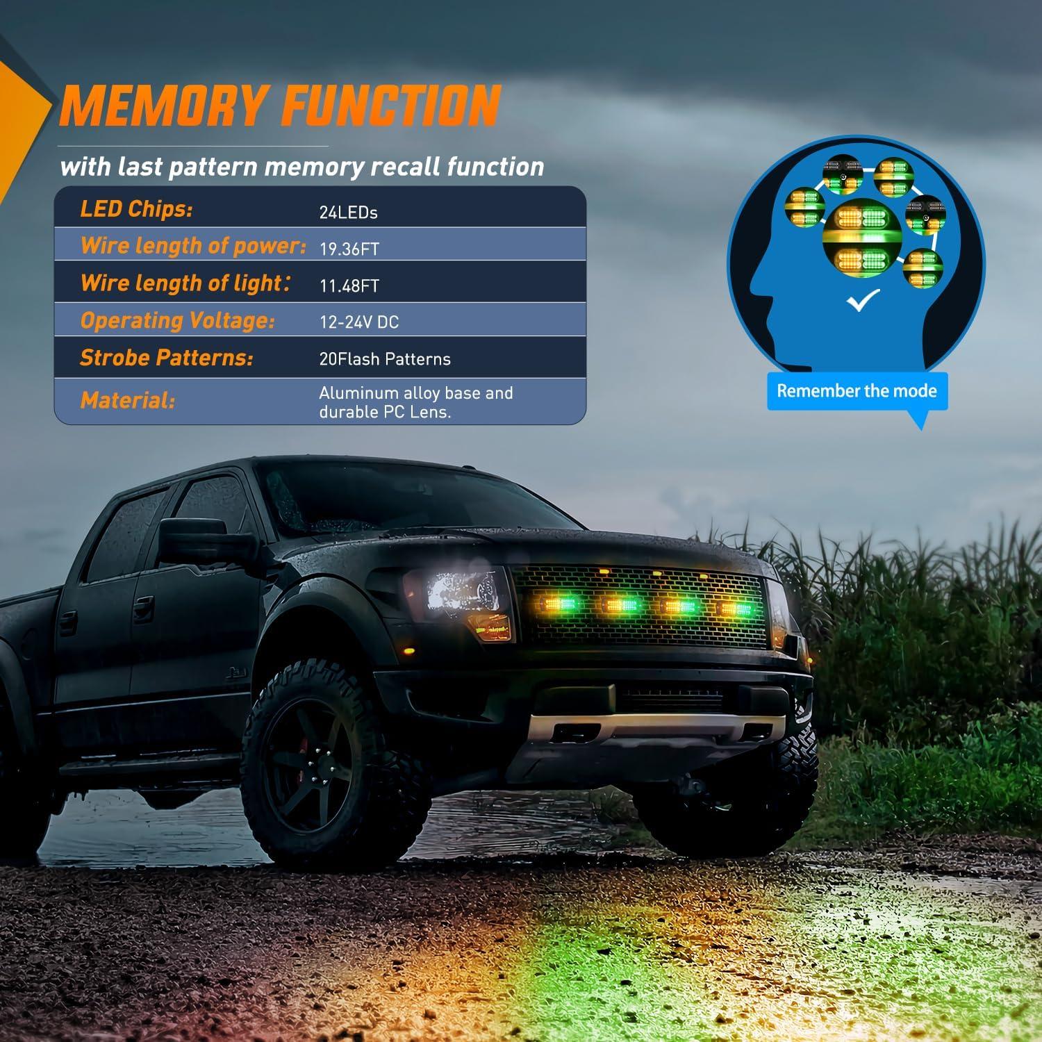 image:imageNilight 4PCS 24LED Emergency Strobe lights 12V 24V White Surface Mount Grille Hazard Safety Warning Light Sync Feature Side Flashing Marker Flash for Car Truck CampersAmber Green wController