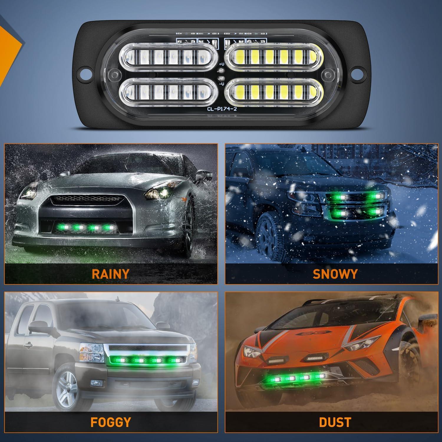image:imageNilight 4PCS 24LED Emergency Strobe lights 12V 24V White Surface Mount Grille Hazard Safety Warning Light Sync Feature Side Flashing Marker Flash for Car Truck CampersGreen White wController