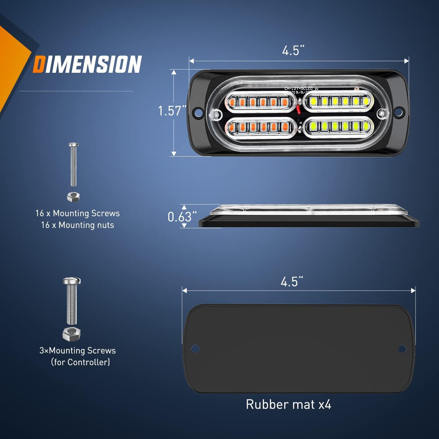 image:imageNilight 4PCS 24LED Emergency Strobe lights 12V 24V White Surface Mount Grille Hazard Safety Warning Light Sync Feature Side Flashing Marker Flash for Car Truck CampersAmber White wController
