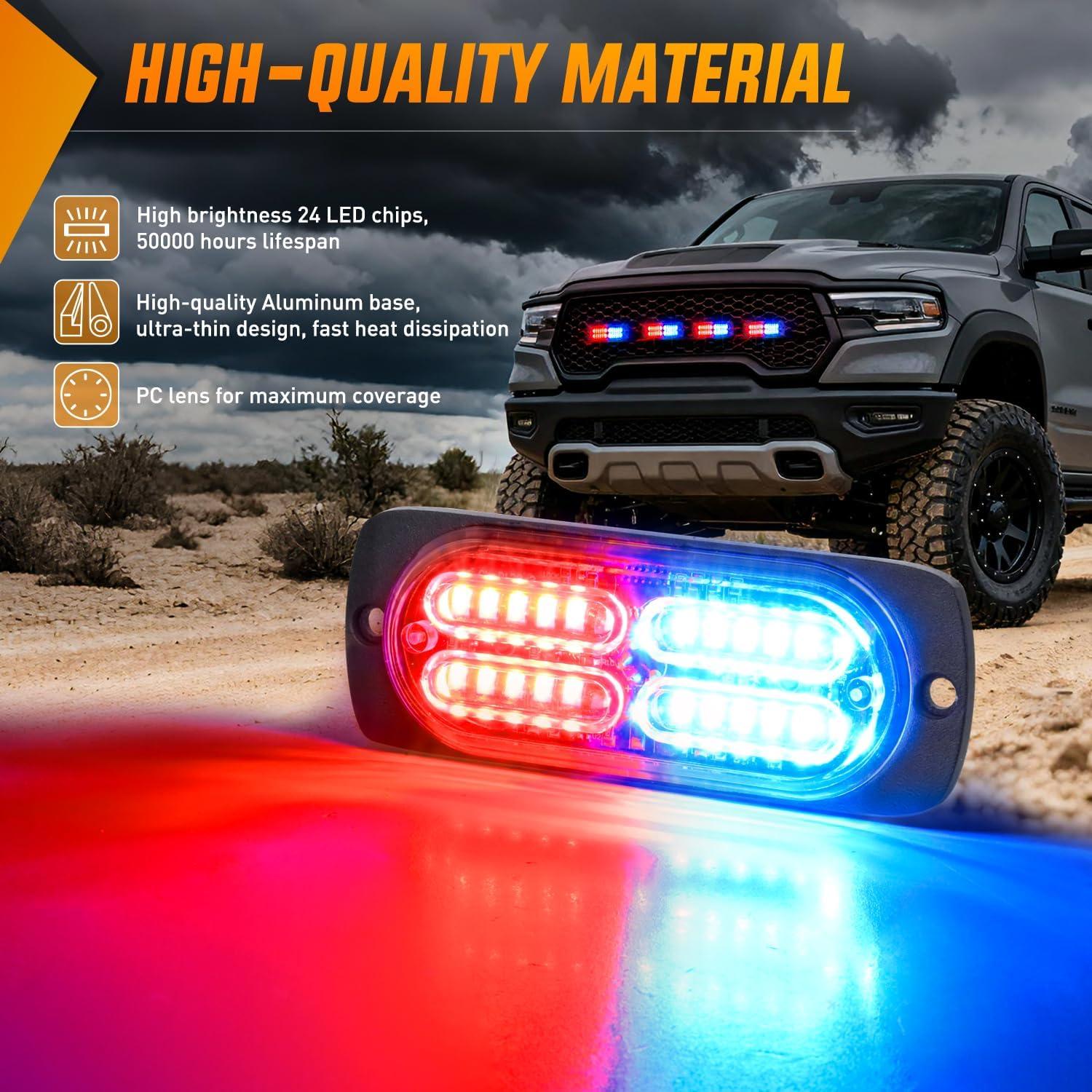 image:imageNilight 4PCS 24LED Emergency Strobe lights 12V 24V White Surface Mount Grille Hazard Safety Warning Light Sync Feature Side Flashing Marker Flash for Car Truck CampersRed Blue