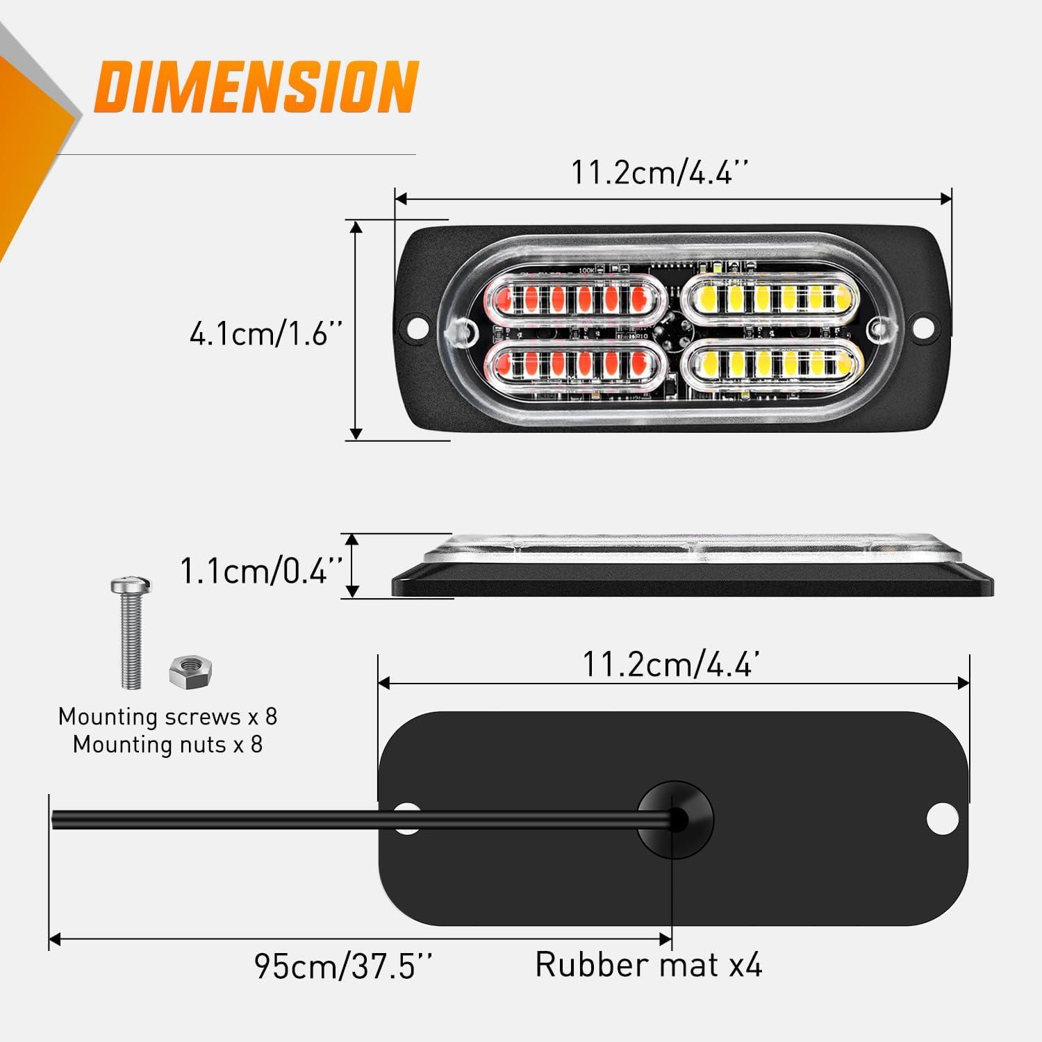 image:imageNilight 4PCS 24LED Emergency Strobe lights 12V 24V White Surface Mount Grille Hazard Safety Warning Light Sync Feature Side Flashing Marker Flash for Car Truck CampersRed White