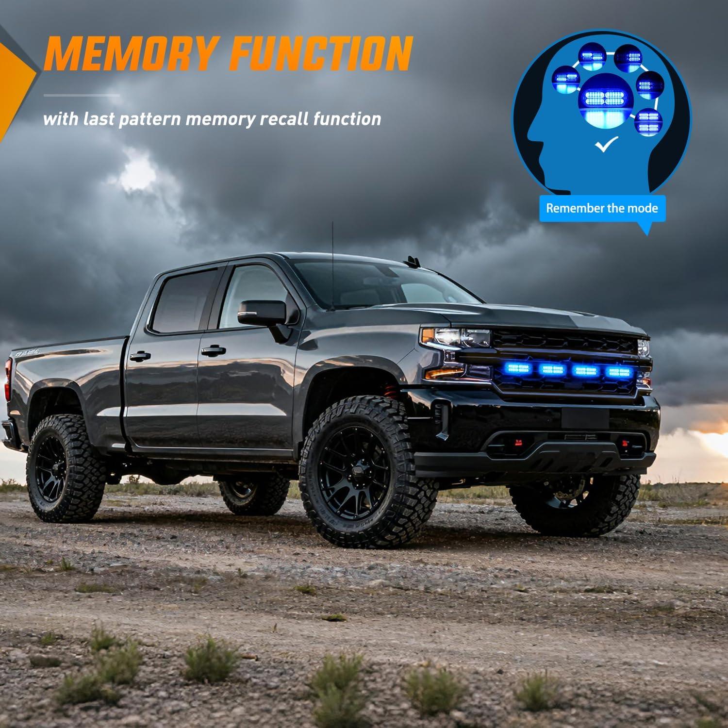 image:imageNilight 4PCS 24LED Emergency Strobe lights 12V 24V White Surface Mount Grille Hazard Safety Warning Light Sync Feature Side Flashing Marker Flash for Car Truck CampersBlue