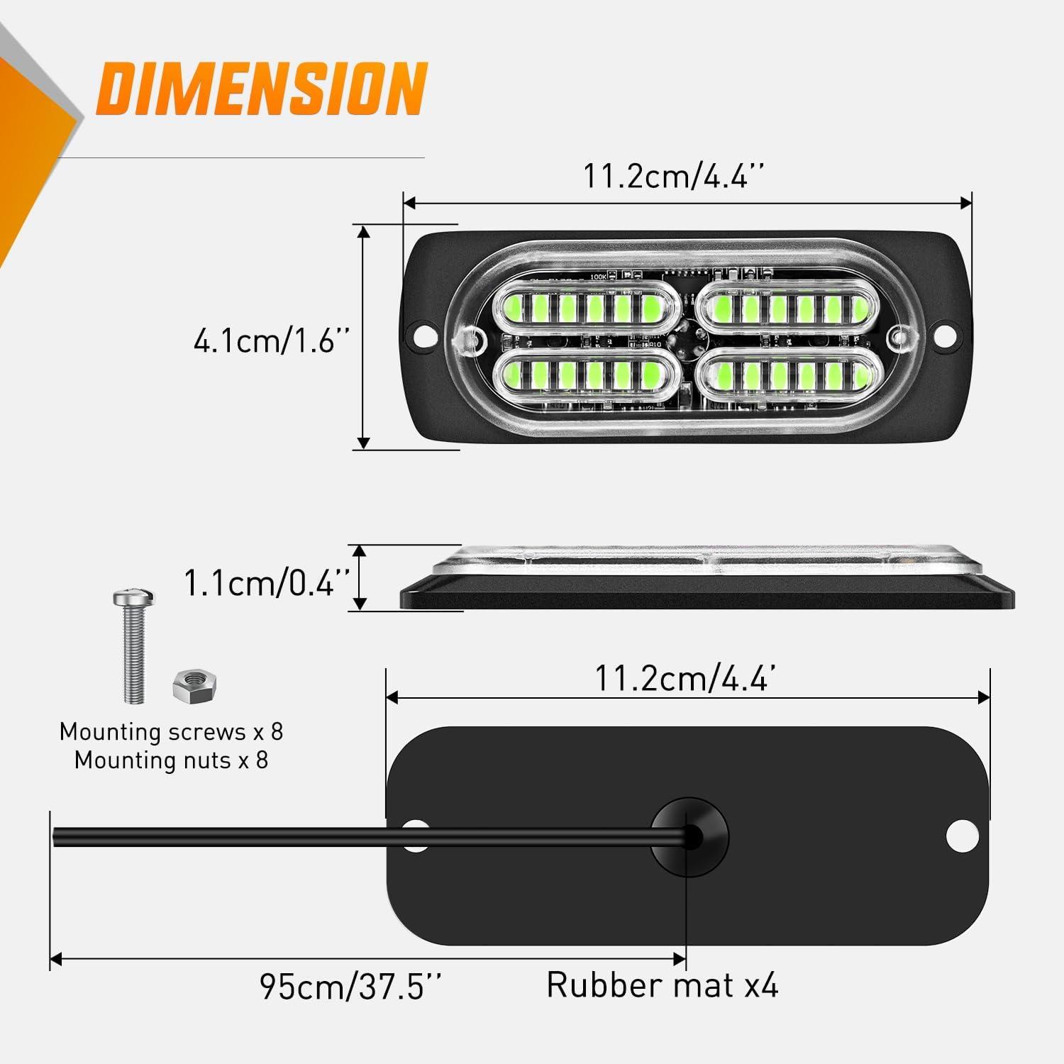 image:imageNilight 4PCS 24LED Emergency Strobe lights 12V 24V White Surface Mount Grille Hazard Safety Warning Light Sync Feature Side Flashing Marker Flash for Car Truck CampersGreen
