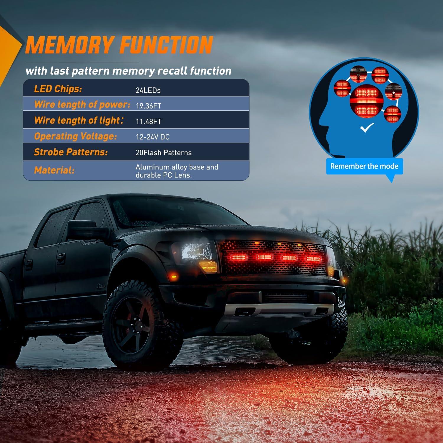 image:imageNilight 4PCS 24LED Emergency Strobe lights 12V 24V White Surface Mount Grille Hazard Safety Warning Light Sync Feature Side Flashing Marker Flash for Car Truck CampersRed wController