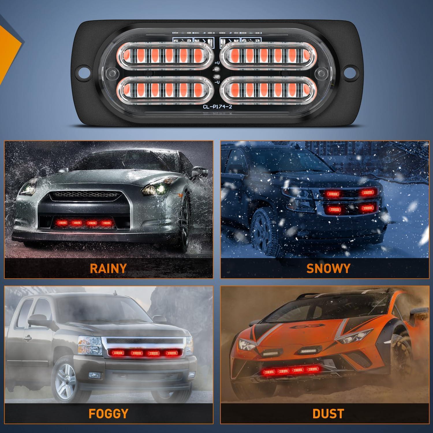 image:imageNilight 4PCS 24LED Emergency Strobe lights 12V 24V White Surface Mount Grille Hazard Safety Warning Light Sync Feature Side Flashing Marker Flash for Car Truck CampersRed wController