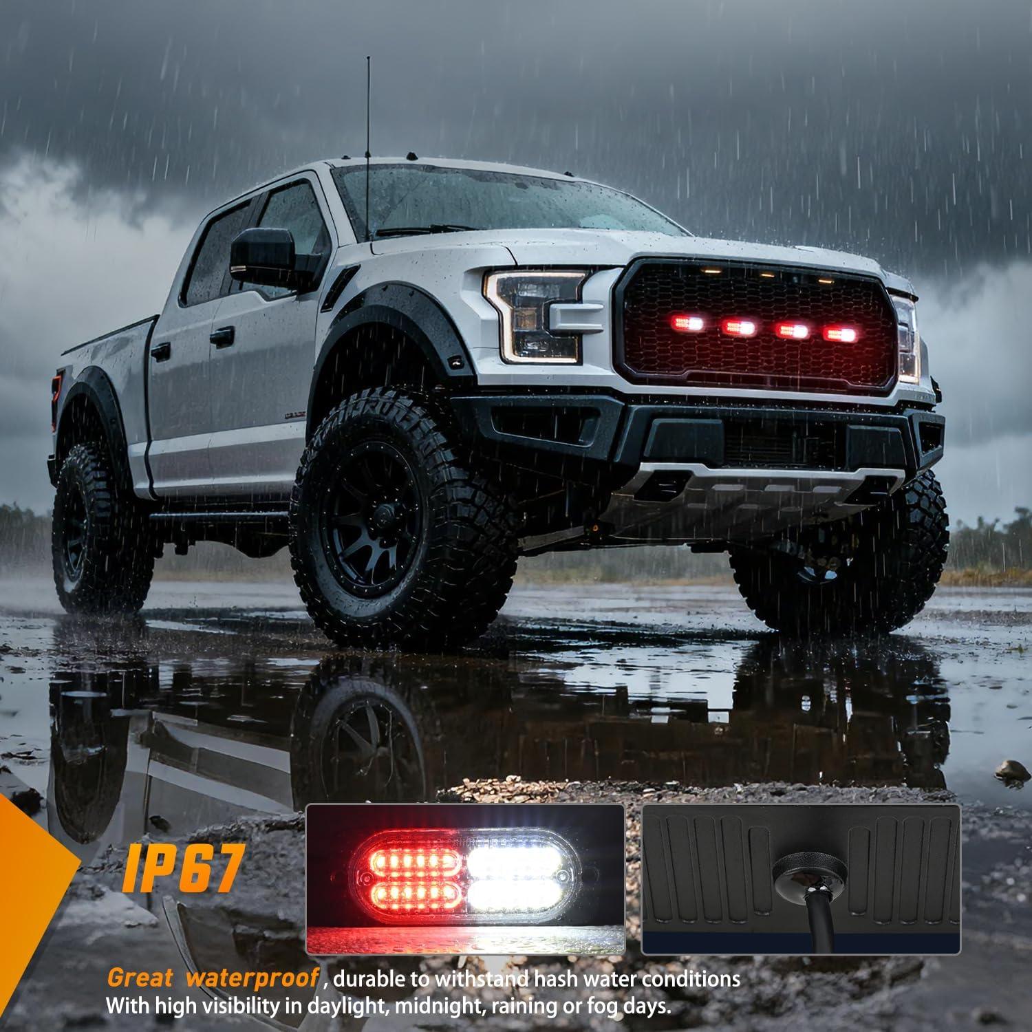 image:imageNilight 4PCS 24LED Emergency Strobe lights 12V 24V White Surface Mount Grille Hazard Safety Warning Light Sync Feature Side Flashing Marker Flash for Car Truck CampersRed White