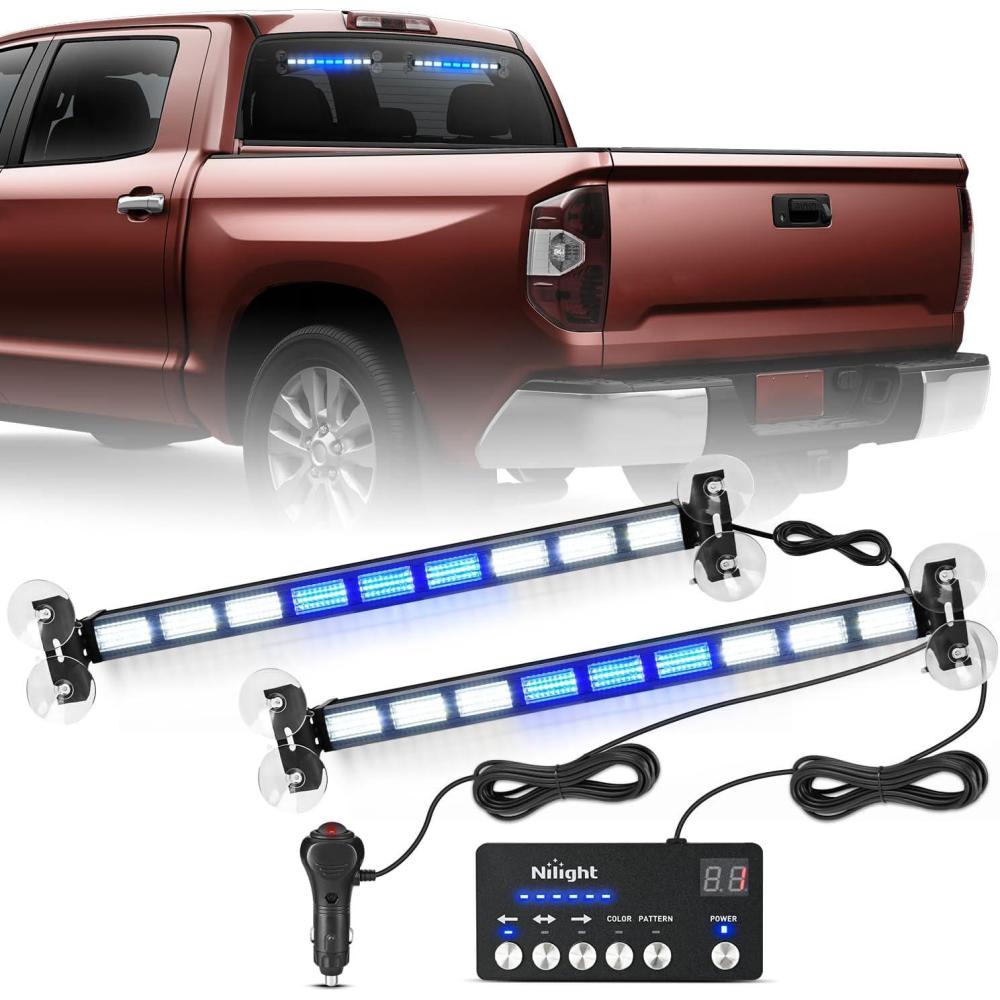 image:imageNilight 162 LED Traffic Advisor Strobe Light Bar 2in1 Purple White Emergency Warning Hazard Lights with Controller 4 Switchable Color 36 Flash Pattern for Trucks Cars Tow Plow Construction VehiclesBlue White