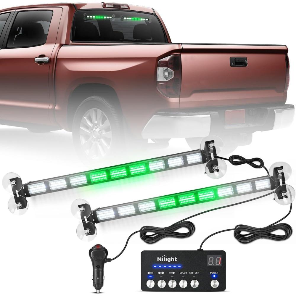 image:imageNilight 162 LED Traffic Advisor Strobe Light Bar 2in1 Purple White Emergency Warning Hazard Lights with Controller 4 Switchable Color 36 Flash Pattern for Trucks Cars Tow Plow Construction VehiclesGreen White