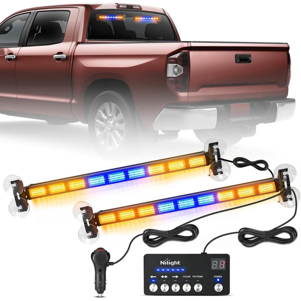 image:imageNilight 162 LED Traffic Advisor Strobe Light Bar 2in1 Purple White Emergency Warning Hazard Lights with Controller 4 Switchable Color 36 Flash Pattern for Trucks Cars Tow Plow Construction VehiclesAmber Blue