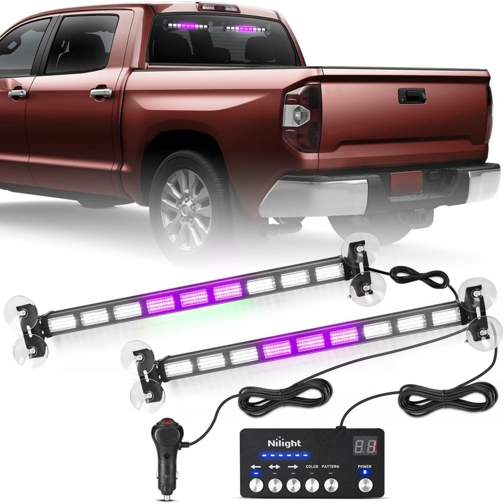image:imageNilight 162 LED Traffic Advisor Strobe Light Bar 2in1 Purple White Emergency Warning Hazard Lights with Controller 4 Switchable Color 36 Flash Pattern for Trucks Cars Tow Plow Construction VehiclesPurple White