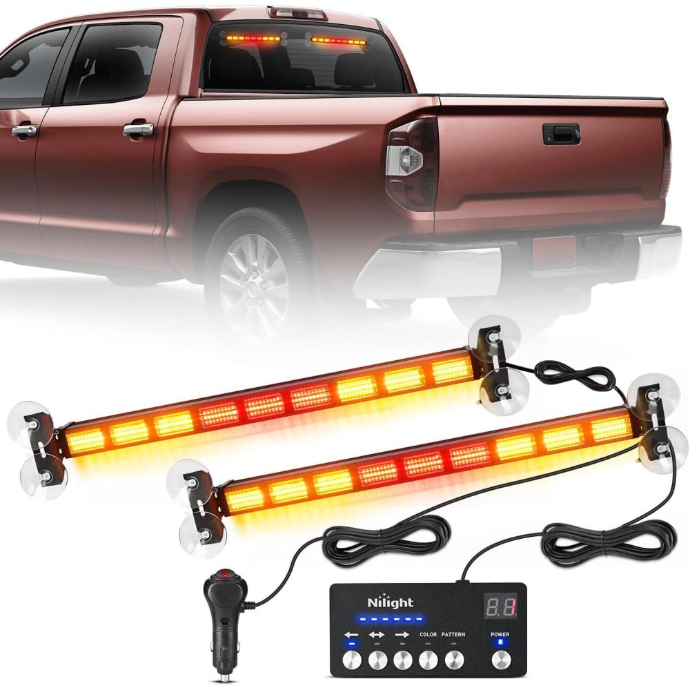 image:imageNilight 162 LED Traffic Advisor Strobe Light Bar 2in1 Purple White Emergency Warning Hazard Lights with Controller 4 Switchable Color 36 Flash Pattern for Trucks Cars Tow Plow Construction VehiclesAmber Red