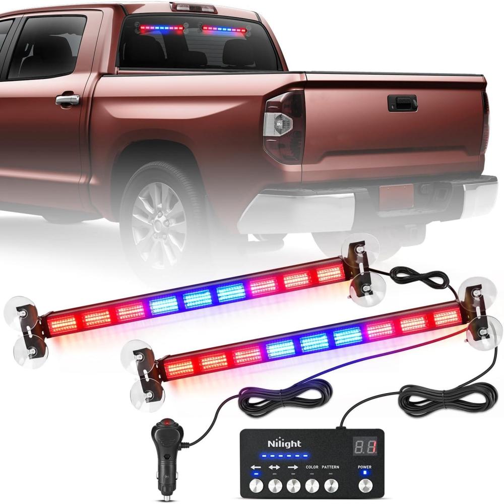 image:imageNilight 162 LED Traffic Advisor Strobe Light Bar 2in1 Purple White Emergency Warning Hazard Lights with Controller 4 Switchable Color 36 Flash Pattern for Trucks Cars Tow Plow Construction VehiclesRed Blue