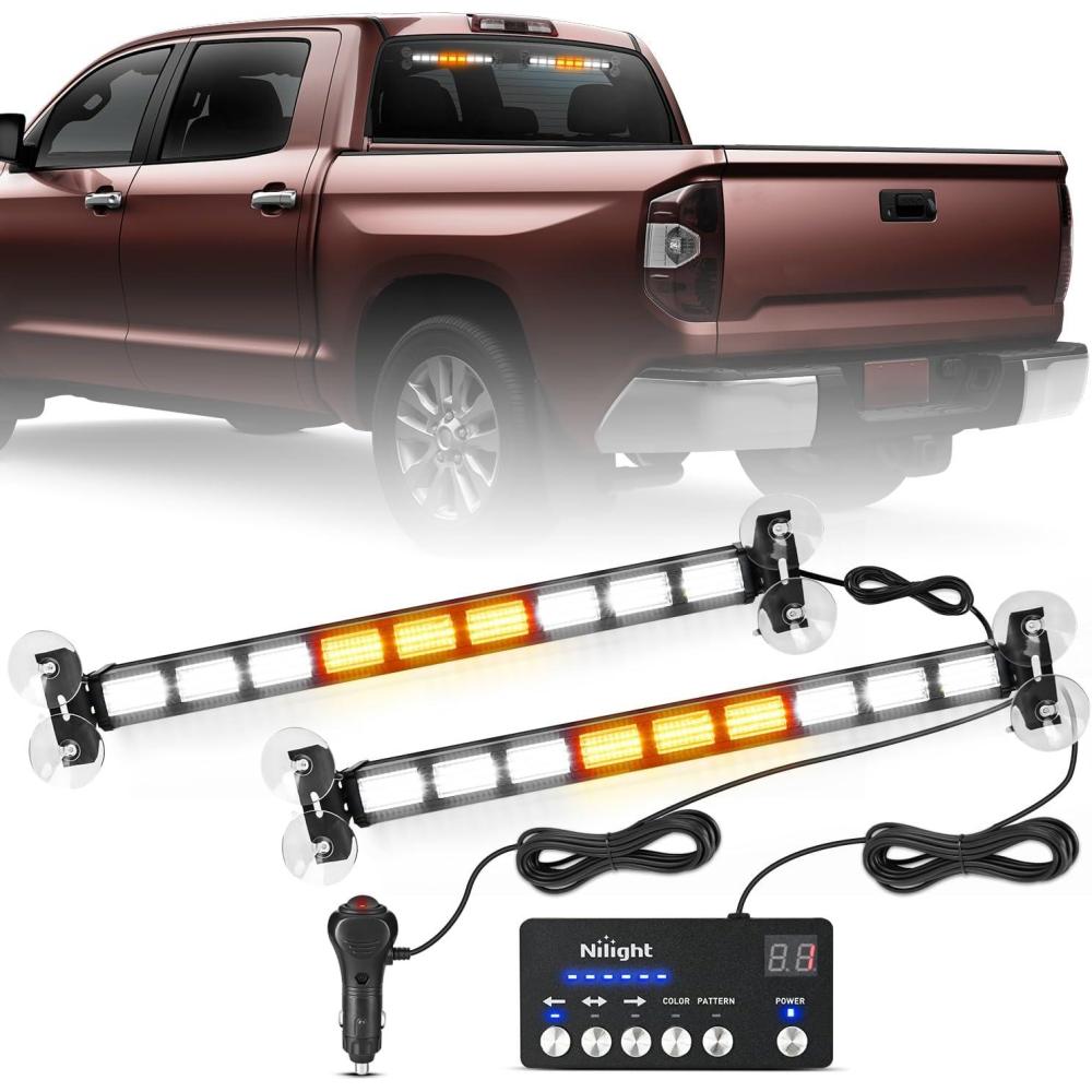 image:imageNilight 162 LED Traffic Advisor Strobe Light Bar 2in1 Purple White Emergency Warning Hazard Lights with Controller 4 Switchable Color 36 Flash Pattern for Trucks Cars Tow Plow Construction VehiclesAmber White