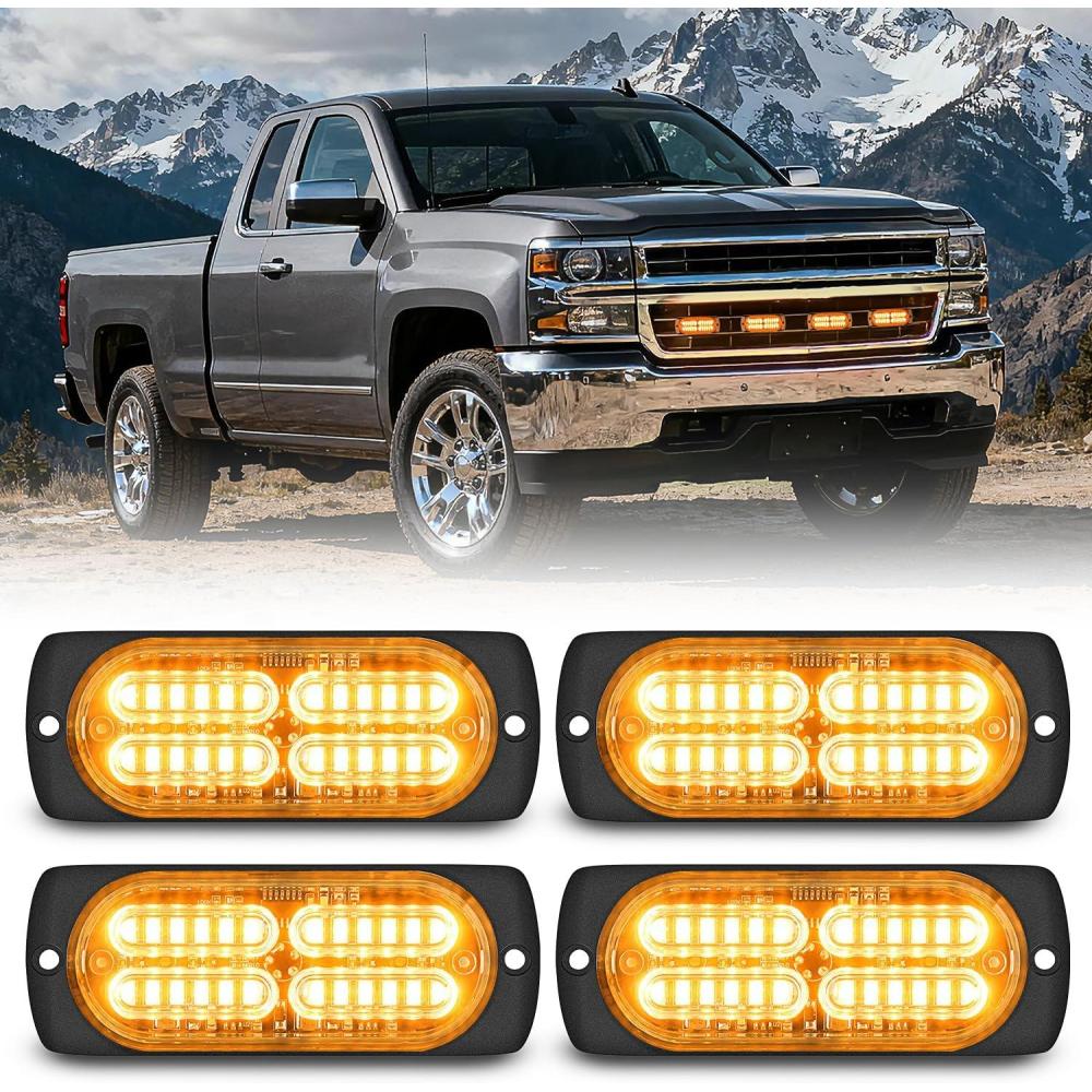 image:imageNilight 4PCS 24LED Emergency Strobe lights 12V 24V White Surface Mount Grille Hazard Safety Warning Light Sync Feature Side Flashing Marker Flash for Car Truck CampersAmber
