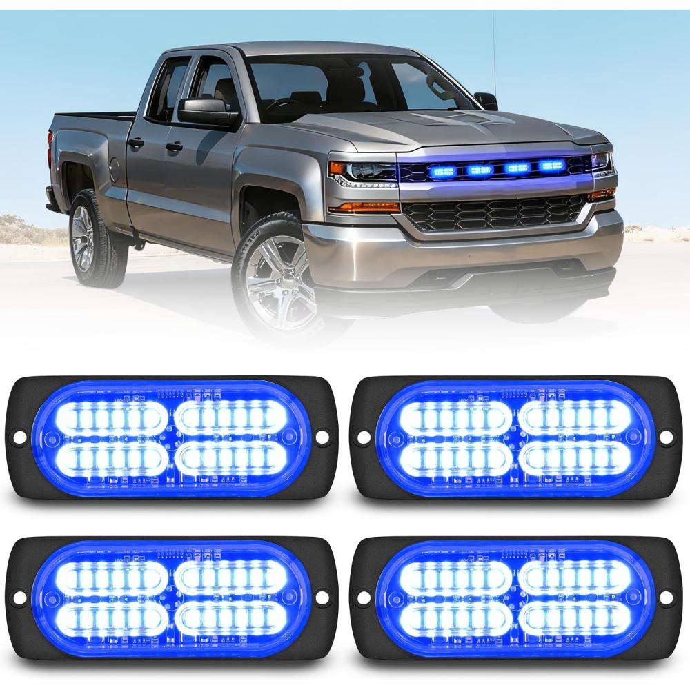 image:imageNilight 4PCS 24LED Emergency Strobe lights 12V 24V White Surface Mount Grille Hazard Safety Warning Light Sync Feature Side Flashing Marker Flash for Car Truck CampersBlue