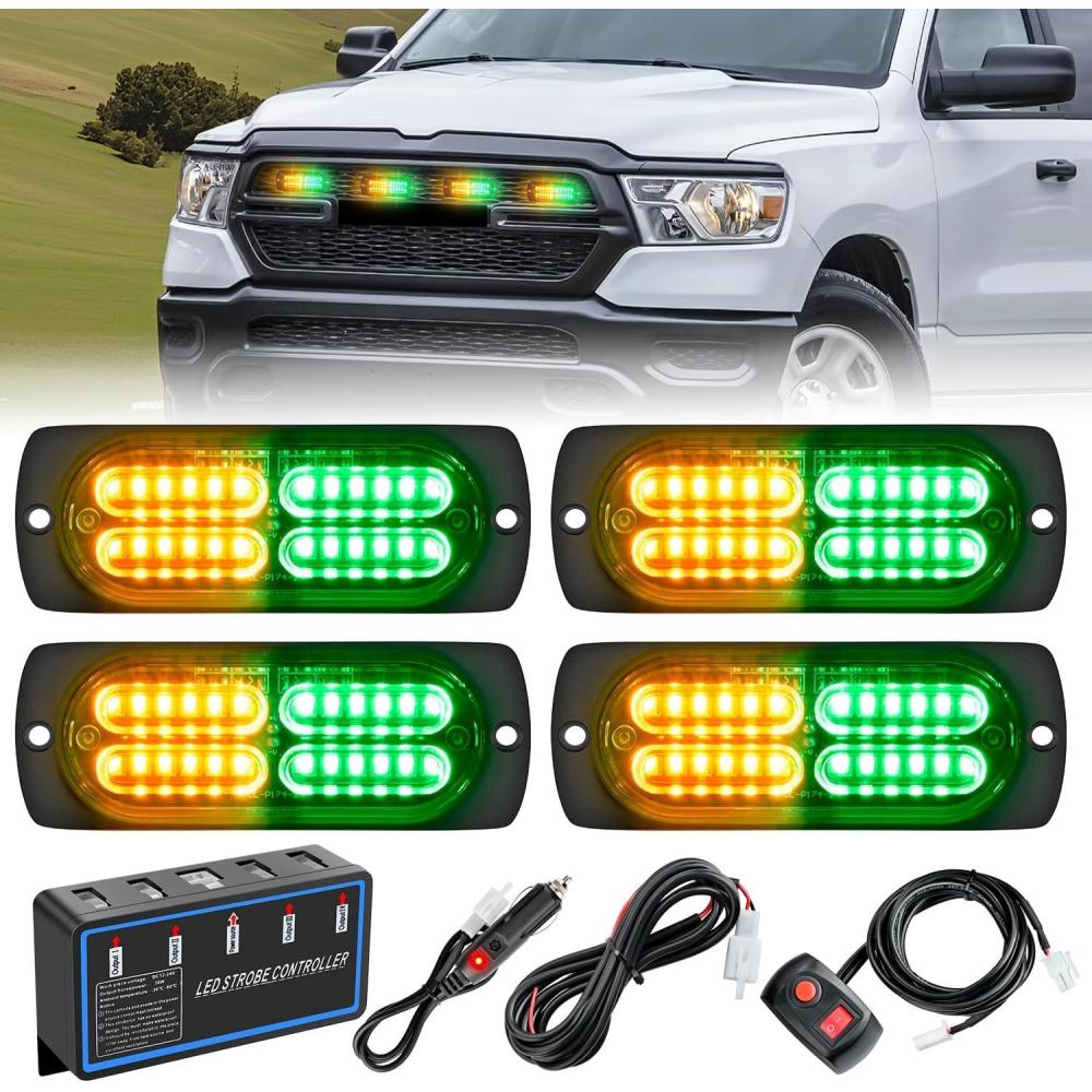 image:imageNilight 4PCS 24LED Emergency Strobe lights 12V 24V White Surface Mount Grille Hazard Safety Warning Light Sync Feature Side Flashing Marker Flash for Car Truck CampersAmber Green wController