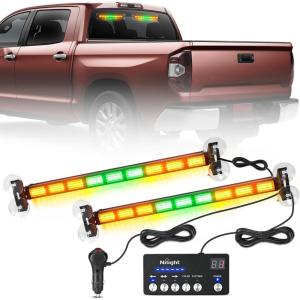 Nilight 162 LED Traffic Advisor Strobe Light Bar 2-in-1 Purple White Emergency Warning Hazard Lights with Controller 4 Switchable Color 36 Flash Pattern for Trucks Cars Tow Plow Construction Vehicles(Amber Green)