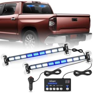 Nilight 162 LED Traffic Advisor Strobe Light Bar 2-in-1 Purple White Emergency Warning Hazard Lights with Controller 4 Switchable Color 36 Flash Pattern for Trucks Cars Tow Plow Construction Vehicles(Blue White)