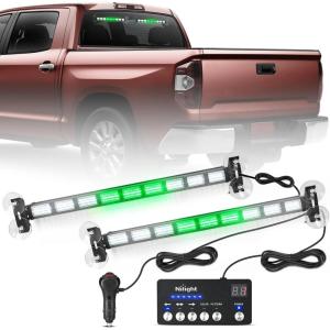 Nilight 162 LED Traffic Advisor Strobe Light Bar 2-in-1 Purple White Emergency Warning Hazard Lights with Controller 4 Switchable Color 36 Flash Pattern for Trucks Cars Tow Plow Construction Vehicles(Green White)