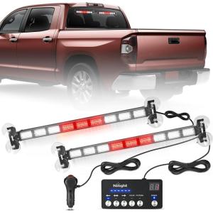 Nilight 162 LED Traffic Advisor Strobe Light Bar 2-in-1 Purple White Emergency Warning Hazard Lights with Controller 4 Switchable Color 36 Flash Pattern for Trucks Cars Tow Plow Construction Vehicles(Red White)