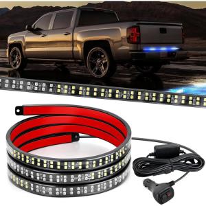 Nilight 48 Inch Truck Tailgate Strobe Light Strip Tail Emergency Bar Rear Window Warning Lamp Ultra-Bright Double Row 288 LED for Pickup Trailers Construction Vehicles Car SUV, Green White(48″ Tailgate Strobe Blue White)
