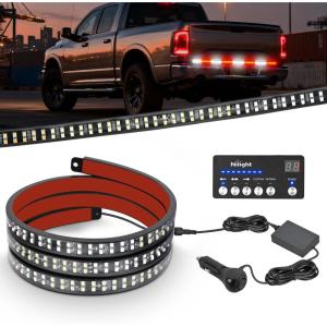Nilight 48 Inch Truck Tailgate Strobe Light Strip Tail Emergency Bar Rear Window Warning Lamp Ultra-Bright Double Row 288 LED for Pickup Trailers Construction Vehicles Car SUV, Green White(49″ Tailgate Strobe w/ Controller Red White)