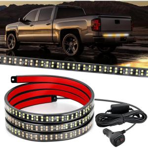 Nilight 48 Inch Truck Tailgate Strobe Light Strip Tail Emergency Bar Rear Window Warning Lamp Ultra-Bright Double Row 288 LED for Pickup Trailers Construction Vehicles Car SUV, Green White(48″ Tailgate Strobe Amber White)