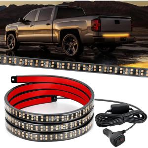 Nilight 48 Inch Truck Tailgate Strobe Light Strip Tail Emergency Bar Rear Window Warning Lamp Ultra-Bright Double Row 288 LED for Pickup Trailers Construction Vehicles Car SUV, Green White(48″ Tailgate Strobe Amber)