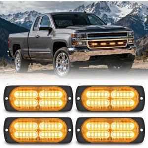 Nilight 4PCS 24LED Emergency Strobe lights 12V 24V White Surface Mount Grille Hazard Safety Warning Light Sync Feature Side Flashing Marker Flash for Car Truck Campers(Amber)