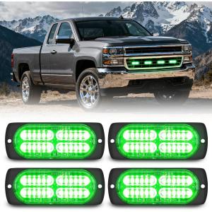 Nilight 4PCS 24LED Emergency Strobe lights 12V 24V White Surface Mount Grille Hazard Safety Warning Light Sync Feature Side Flashing Marker Flash for Car Truck Campers(Green)