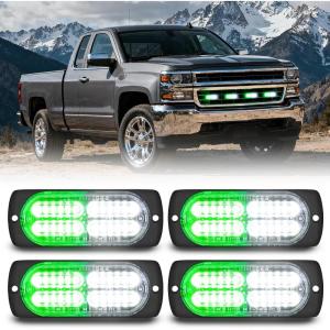 Nilight 4PCS 24LED Emergency Strobe lights 12V 24V White Surface Mount Grille Hazard Safety Warning Light Sync Feature Side Flashing Marker Flash for Car Truck Campers(Green White)